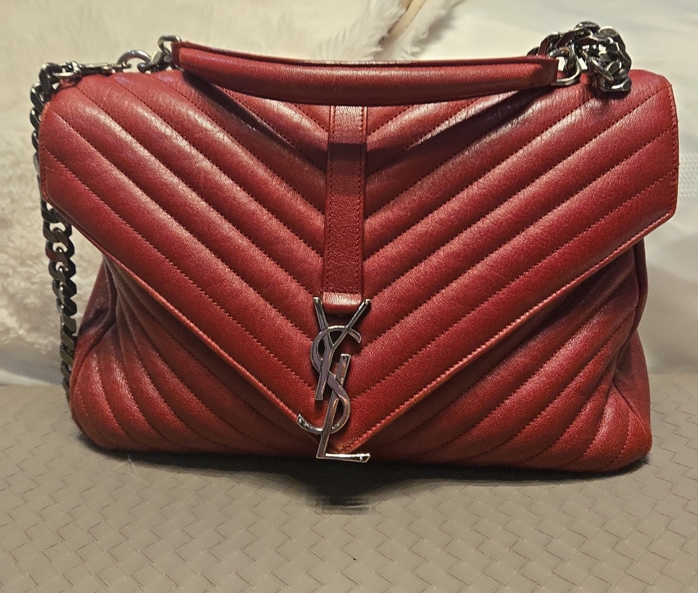 Saint Laurent Burgundy Quilted Shoulder Bag